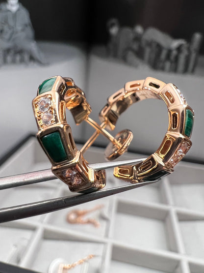 [Clover-Jewelry]SERPENTI MALACHITE PINK GOLD EARRINGS