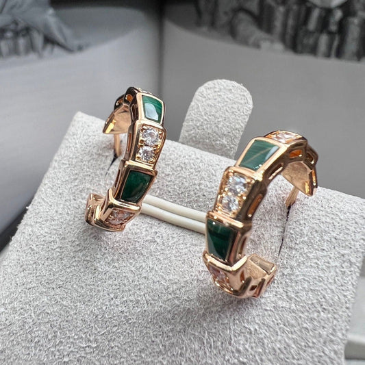 [Clover-Jewelry]SERPENTI MALACHITE PINK GOLD EARRINGS