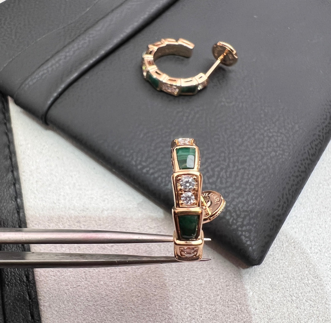 [Clover-Jewelry]SERPENTI MALACHITE PINK GOLD EARRINGS