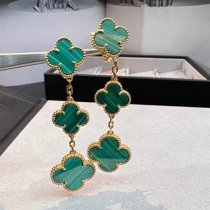 [Clover-Jewelry]CLOVER MALACHITE 3 MOTIFS GOLD