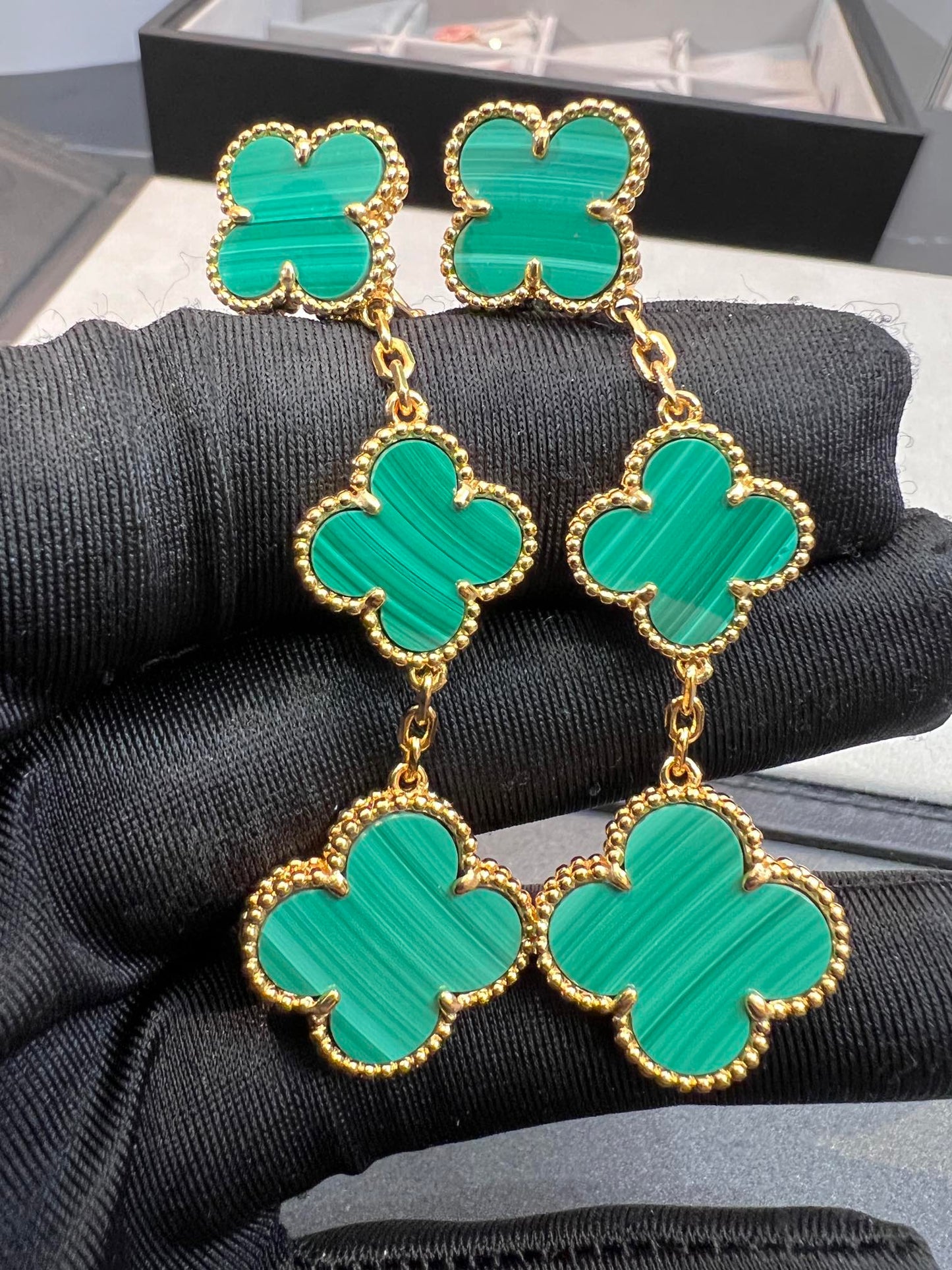 [Clover-Jewelry]CLOVER MALACHITE 3 MOTIFS GOLD