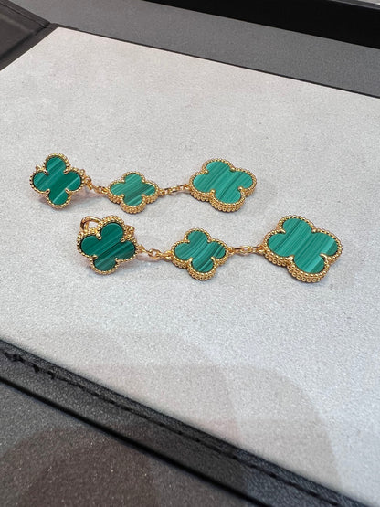 [Clover-Jewelry]CLOVER MALACHITE 3 MOTIFS GOLD