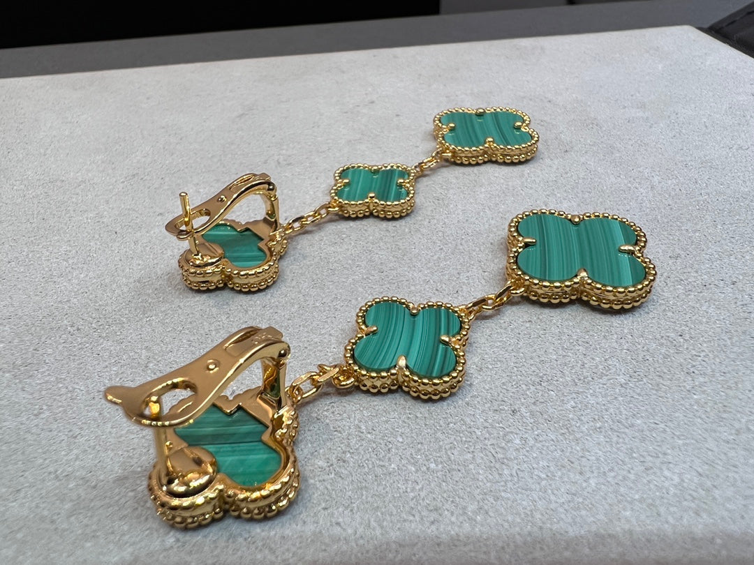 [Clover-Jewelry]CLOVER MALACHITE 3 MOTIFS GOLD