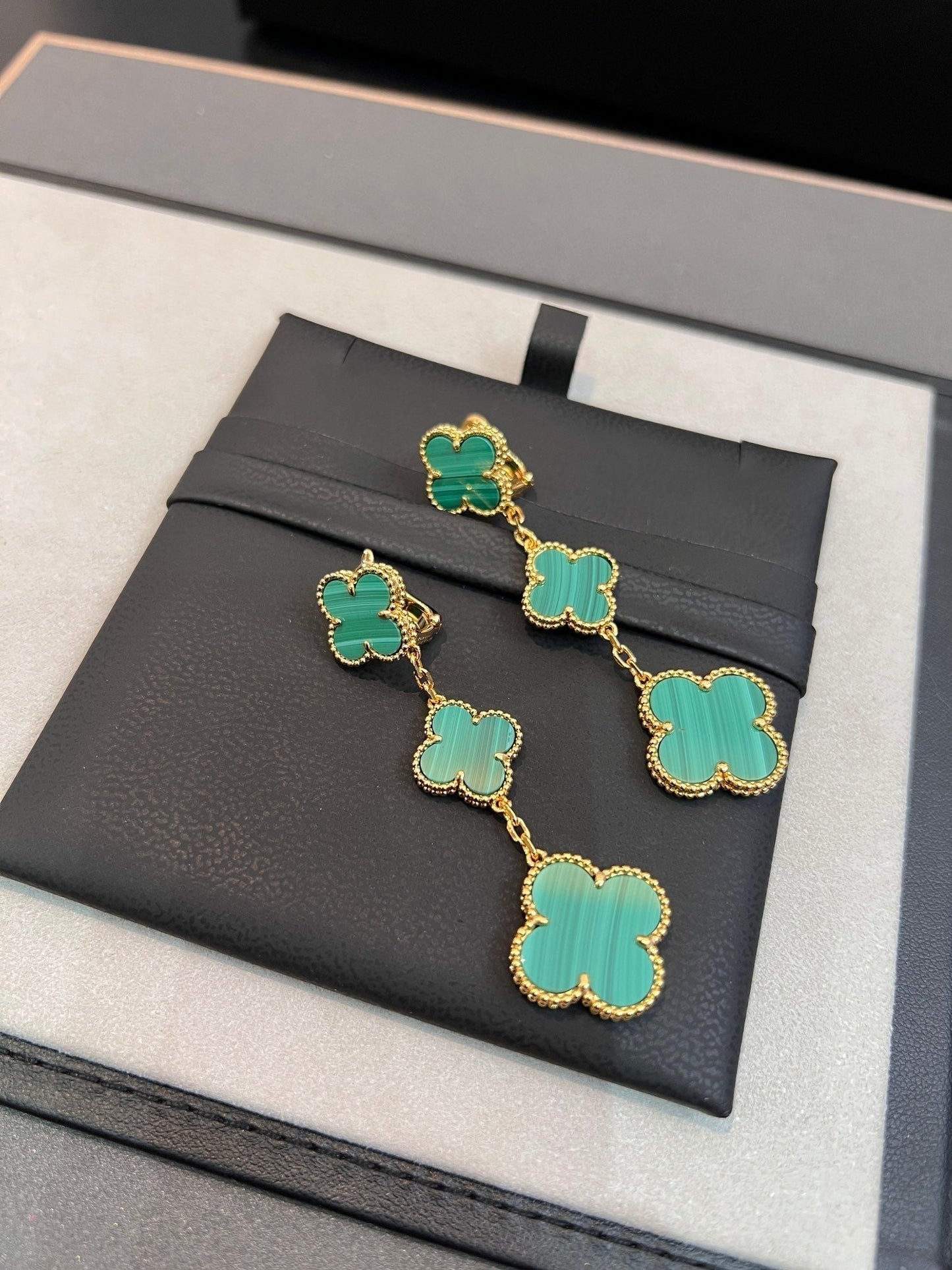 [Clover-Jewelry]CLOVER MALACHITE 3 MOTIFS GOLD