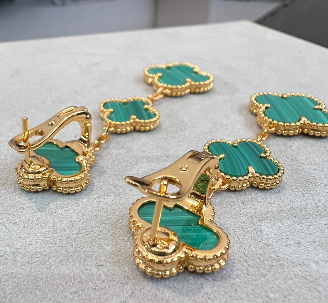 [Clover-Jewelry]CLOVER MALACHITE 3 MOTIFS GOLD