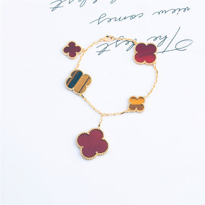 [Clover-Jewelry]CLOVER BRACELET 5 MOTIFS CARNELIAN TIGER EYE