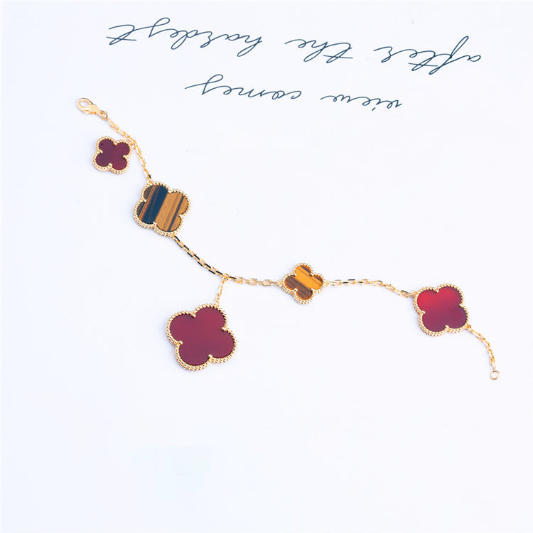 [Clover-Jewelry]CLOVER BRACELET 5 MOTIFS CARNELIAN TIGER EYE