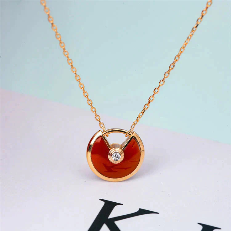 [Clover-Jewelry]AMULETTE GOLD CARNELIAN ONYX NECKLACE