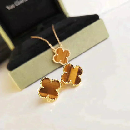 [Clover-Jewelry]CLOVER MEDIUM 1 MOTIFS TIGER EYE EARRINGS