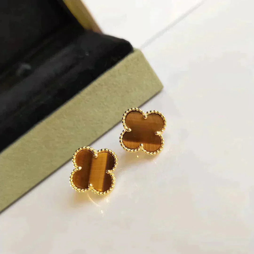 [Clover-Jewelry]CLOVER MEDIUM 1 MOTIFS TIGER EYE EARRINGS