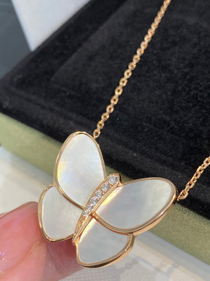 [Clover-Jewelry]BUTTERFLY GOLD MOP DIAMOND NECKLACE