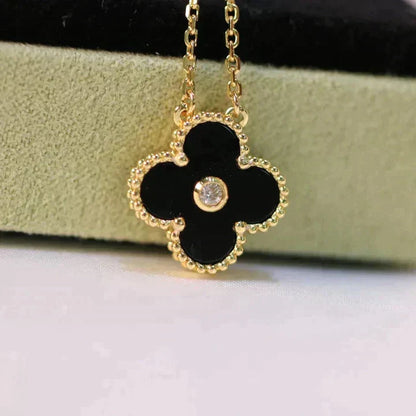 [Clover-Jewelry]CLOVER 15MM DIAMOND ONYX NECKLACE