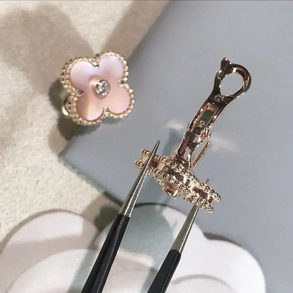 [Clover-Jewelry]CLOVER MEDIUM 1 MOTIFS  PINK MOP DIAMOND EARRINGS