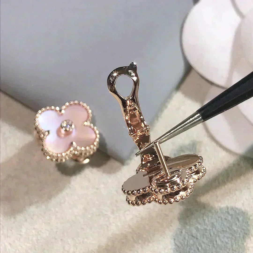 [Clover-Jewelry]CLOVER MEDIUM 1 MOTIFS  PINK MOP DIAMOND EARRINGS