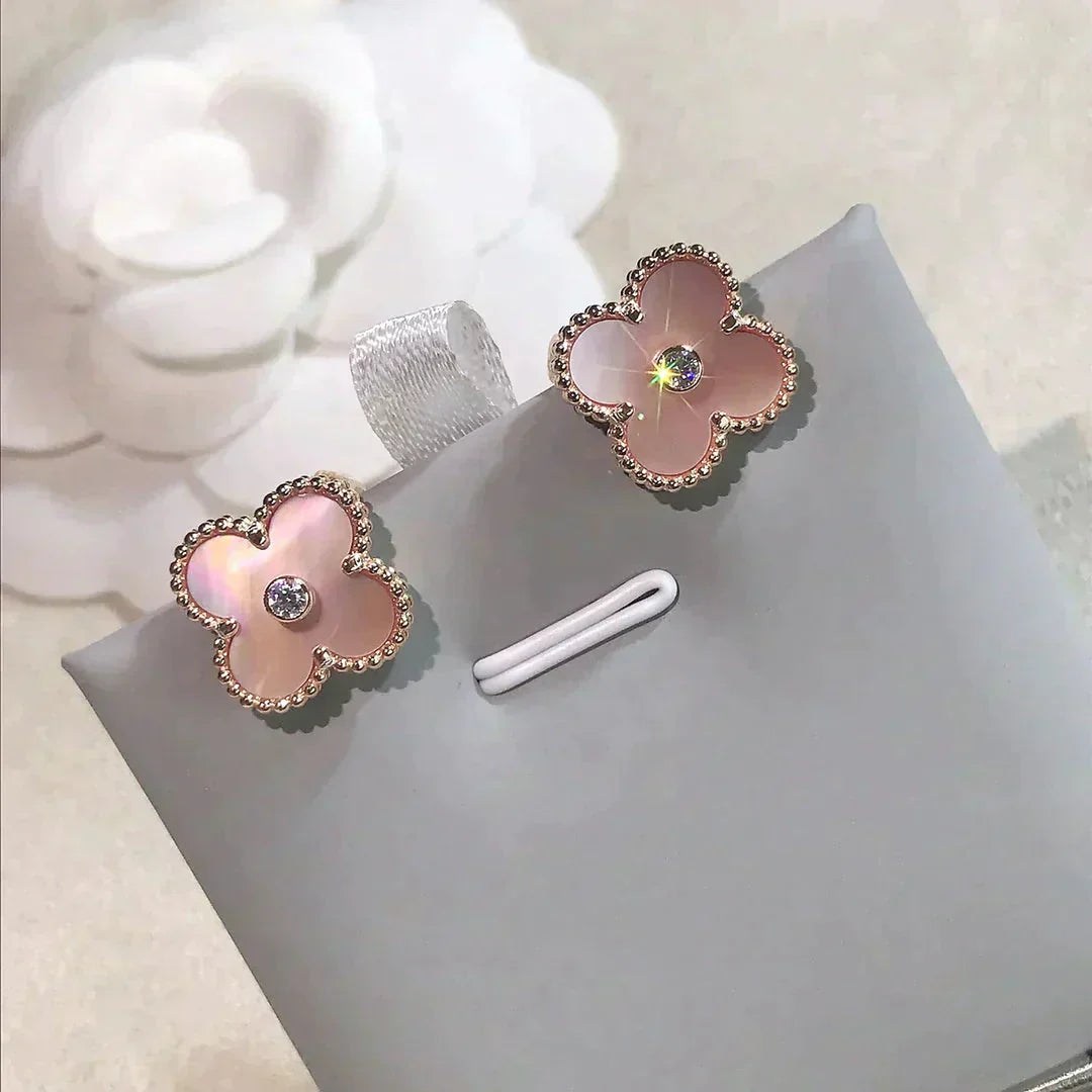 [Clover-Jewelry]CLOVER MEDIUM 1 MOTIFS  PINK MOP DIAMOND EARRINGS