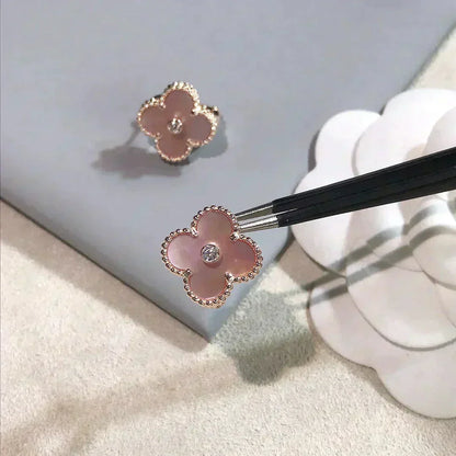 [Clover-Jewelry]CLOVER MEDIUM 1 MOTIFS  PINK MOP DIAMOND EARRINGS