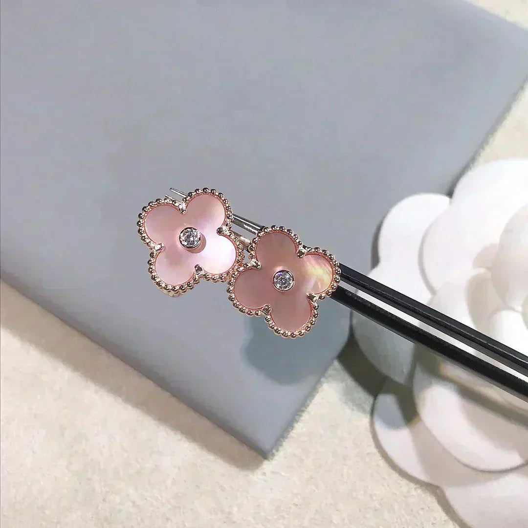 [Clover-Jewelry]CLOVER MEDIUM 1 MOTIFS  PINK MOP DIAMOND EARRINGS