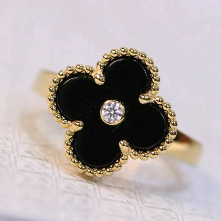 [Clover-Jewelry]CLOVER ONYX RING GOLD DIAMOND