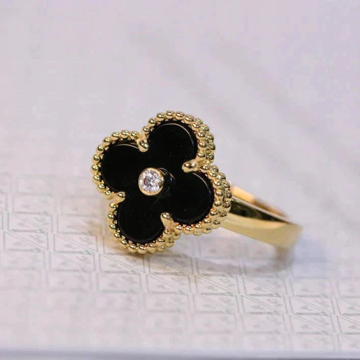 [Clover-Jewelry]CLOVER ONYX RING GOLD DIAMOND