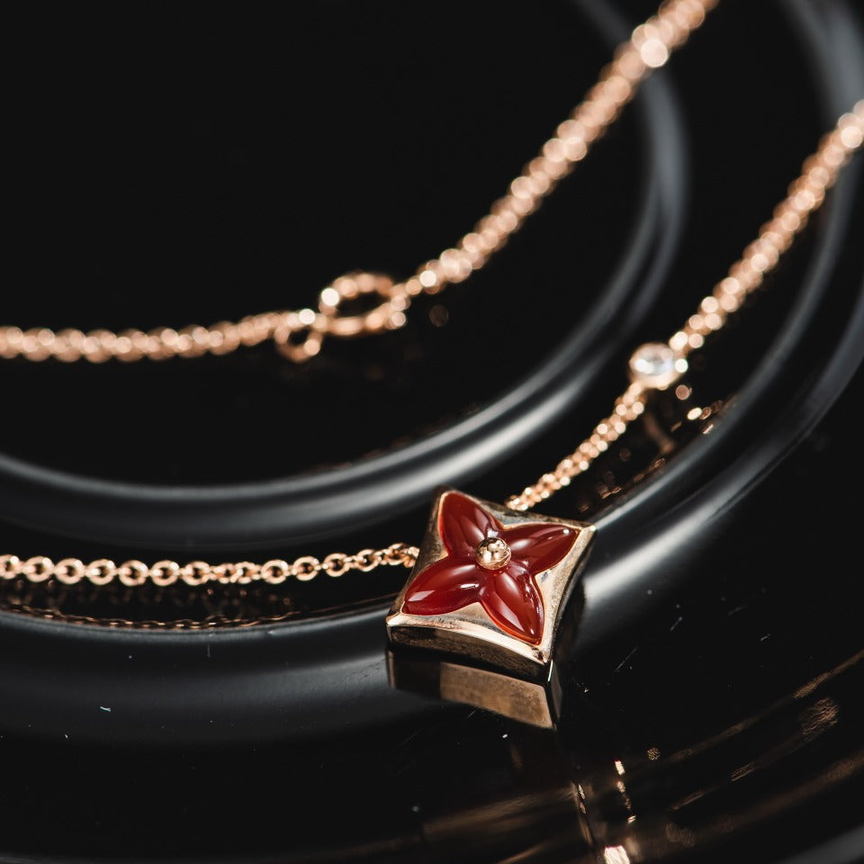 [Clover-Jewelry]STAR NECKLACE PINK GOLD 1 DIAMOND