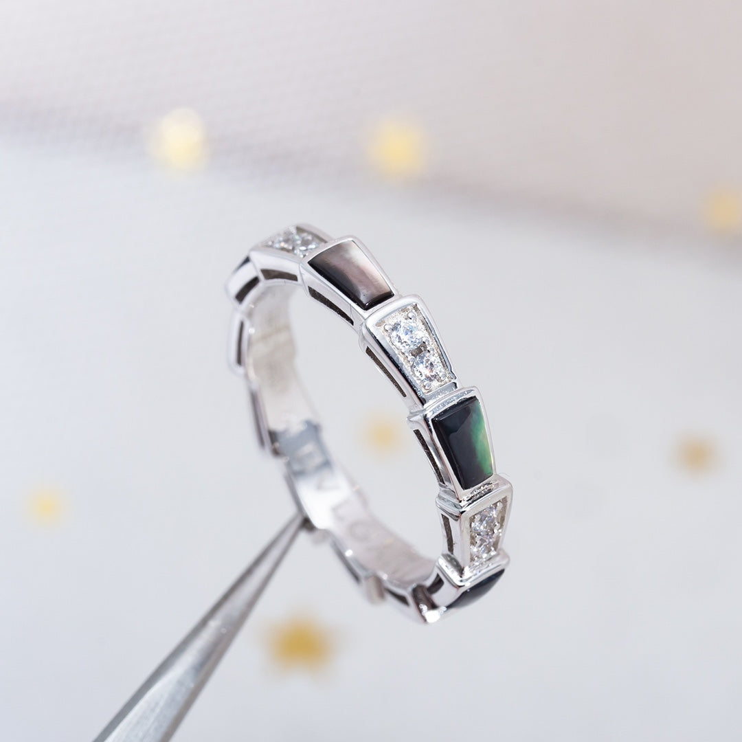 [Clover-Jewelry]SERPENTI RING SILVER  DIAMOND BLACK MOP 3MM