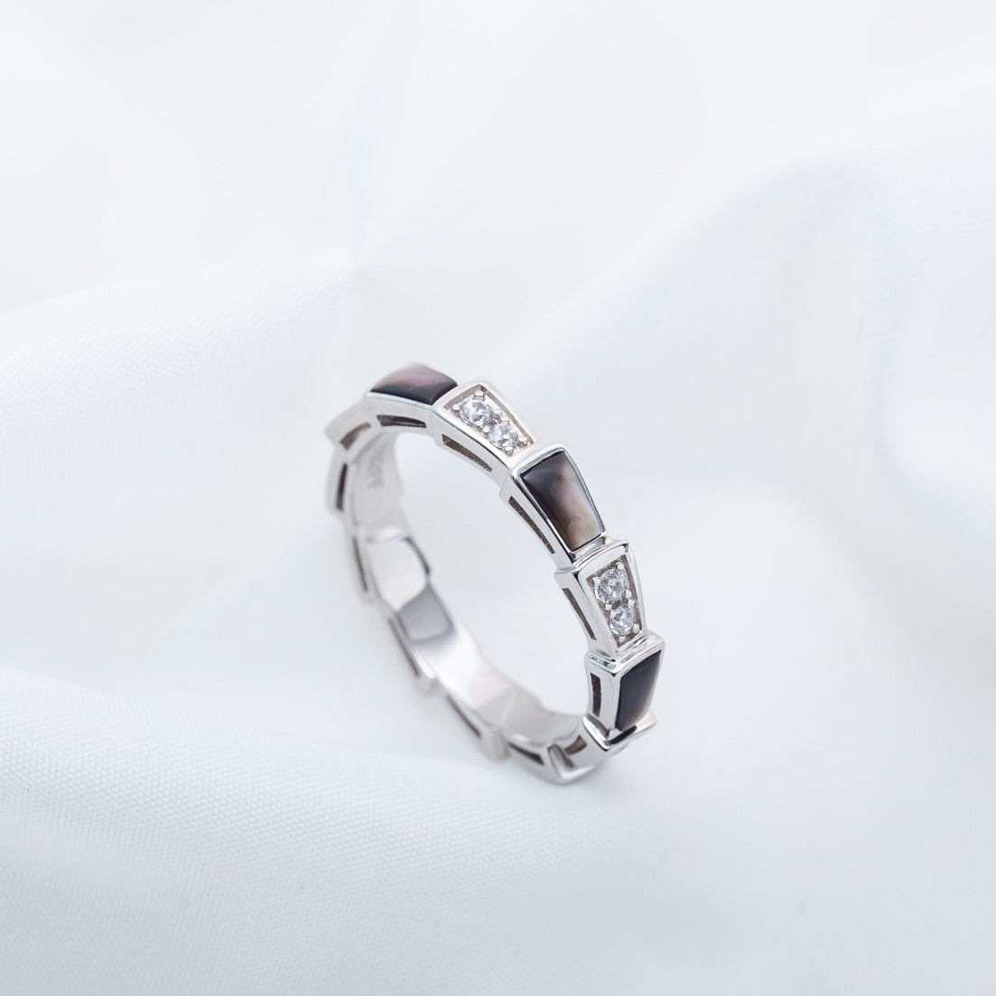 [Clover-Jewelry]SERPENTI RING SILVER  DIAMOND BLACK MOP 3MM