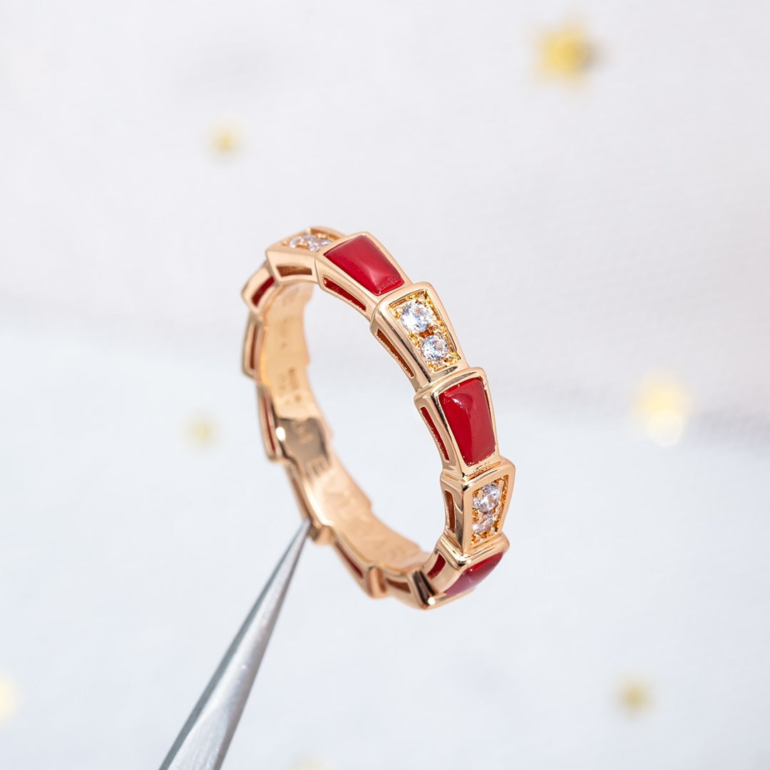 [Clover-Jewelry]SERPENTI RING PINK GOLD CARNELIAN DIAMOND 3MM