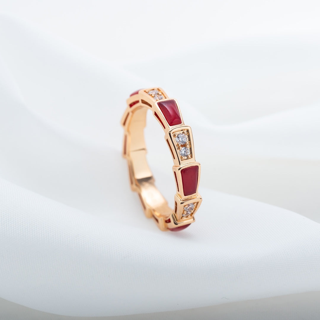 [Clover-Jewelry]SERPENTI RING PINK GOLD CARNELIAN DIAMOND 3MM