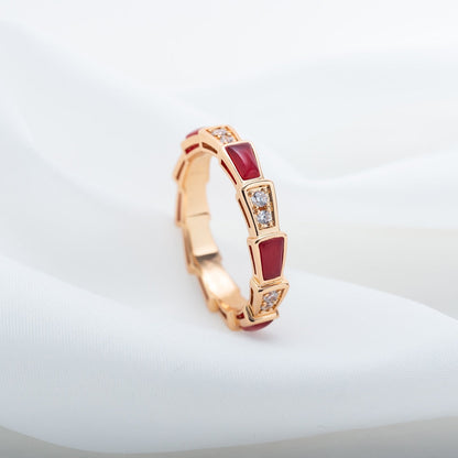 [Clover-Jewelry]SERPENTI RING PINK GOLD CARNELIAN DIAMOND 3MM