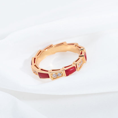 [Clover-Jewelry]SERPENTI RING PINK GOLD CARNELIAN DIAMOND 3MM