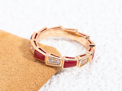 [Clover-Jewelry]SERPENTI RING PINK GOLD CARNELIAN DIAMOND 3MM