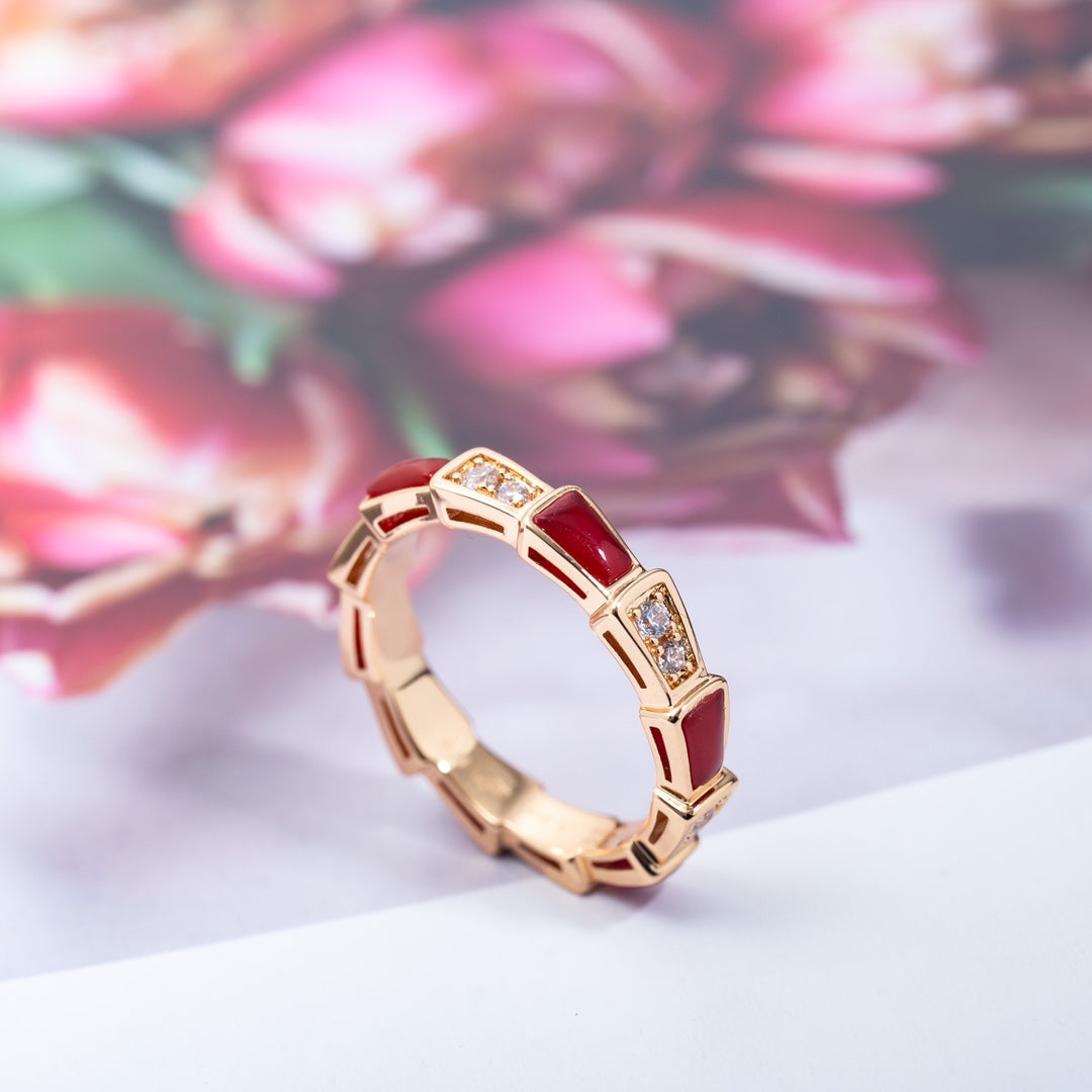 [Clover-Jewelry]SERPENTI RING PINK GOLD CARNELIAN DIAMOND 3MM