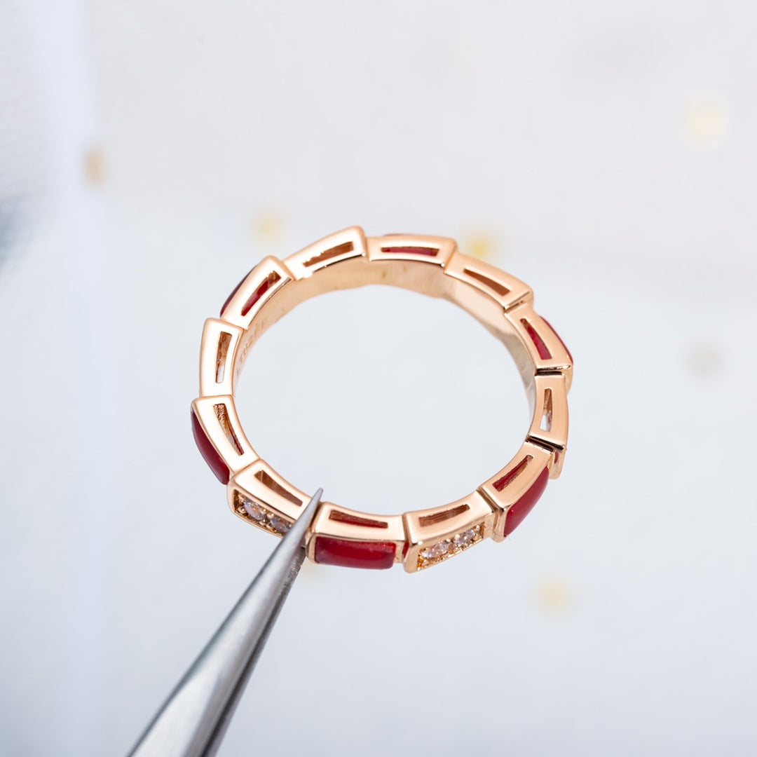 [Clover-Jewelry]SERPENTI RING PINK GOLD CARNELIAN DIAMOND 3MM