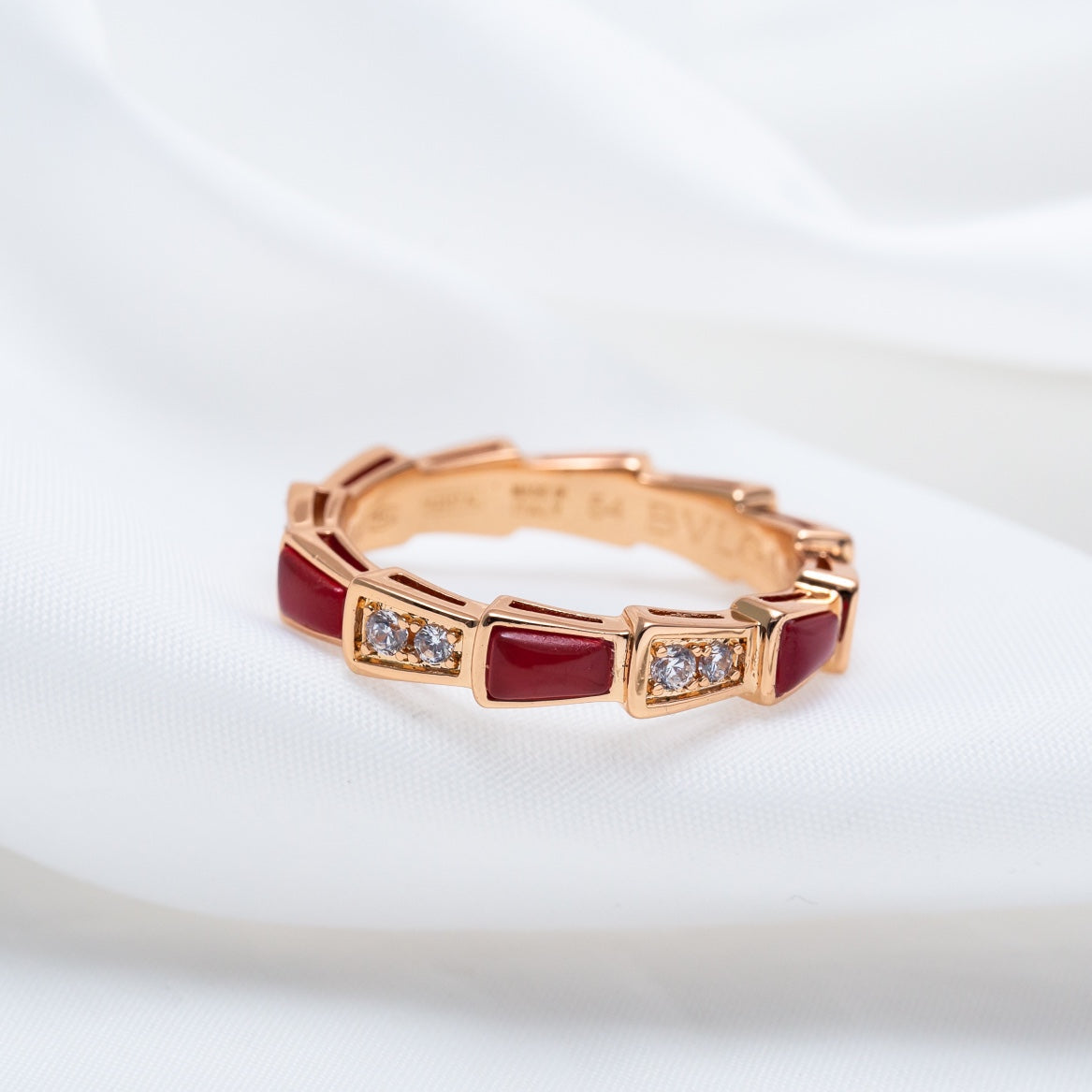 [Clover-Jewelry]SERPENTI RING PINK GOLD CARNELIAN DIAMOND 3MM