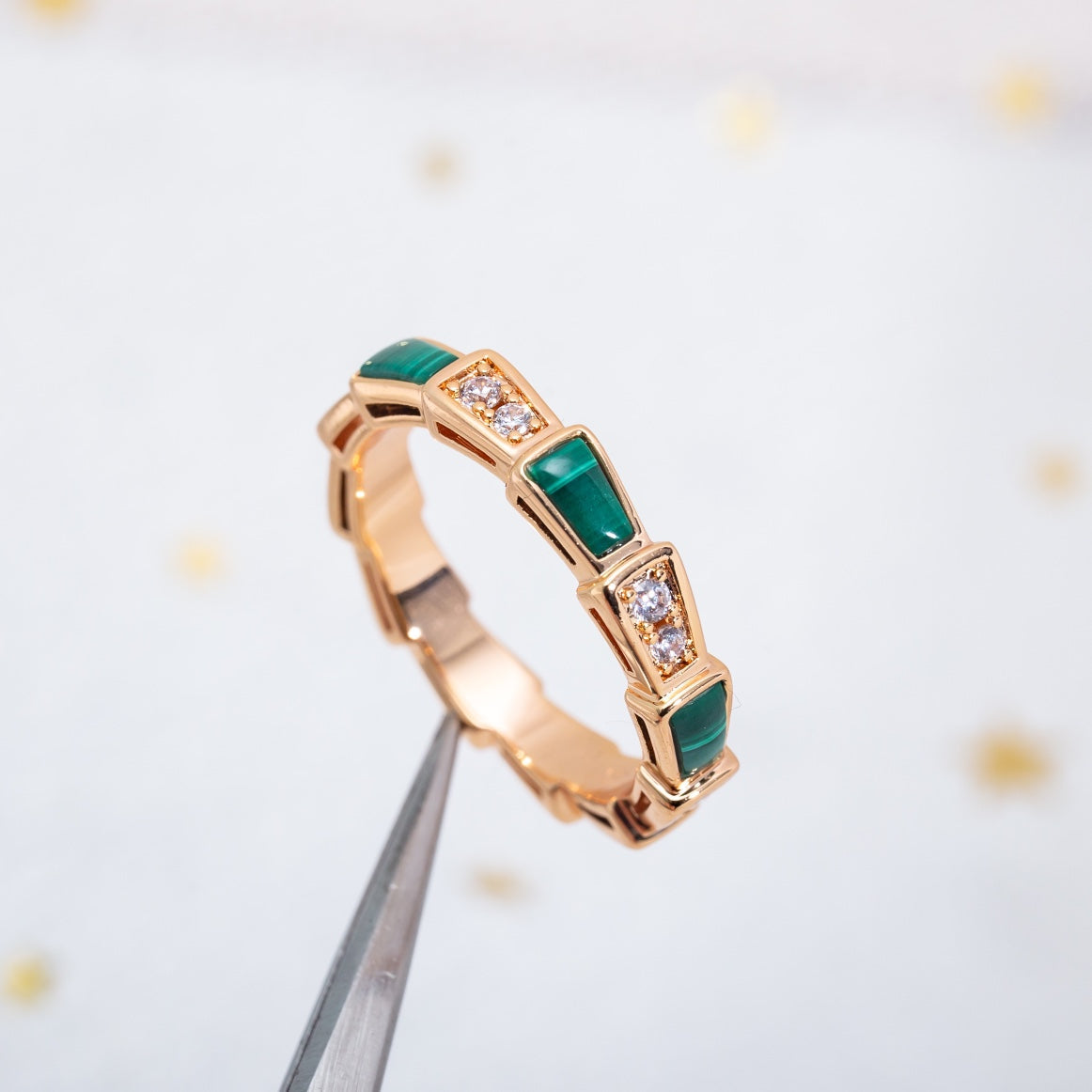 [Clover-Jewelry]SERPENTI RING PINK GOLD MALACHITE DIAMOND 3MM