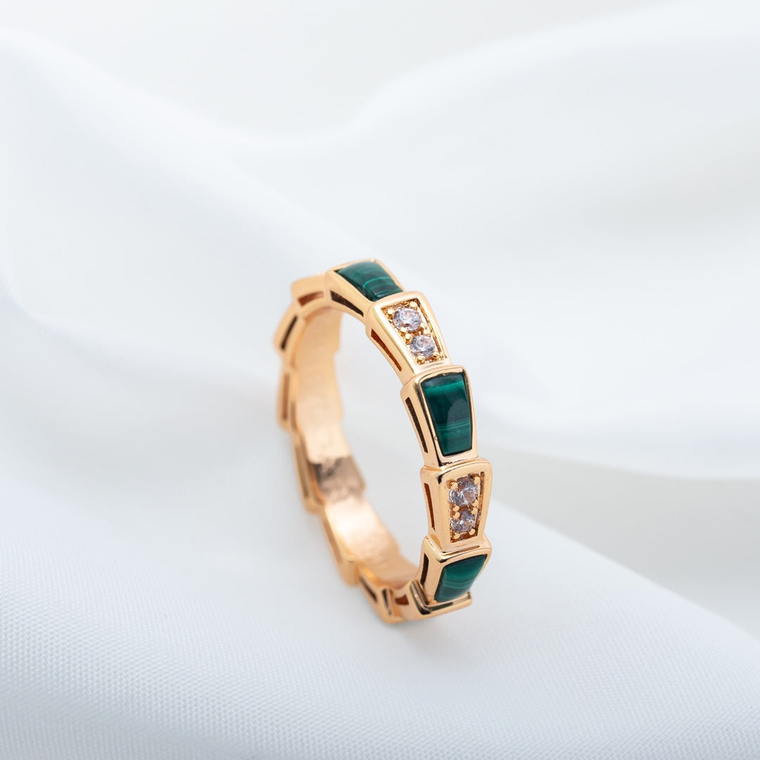 [Clover-Jewelry]SERPENTI RING PINK GOLD MALACHITE DIAMOND 3MM