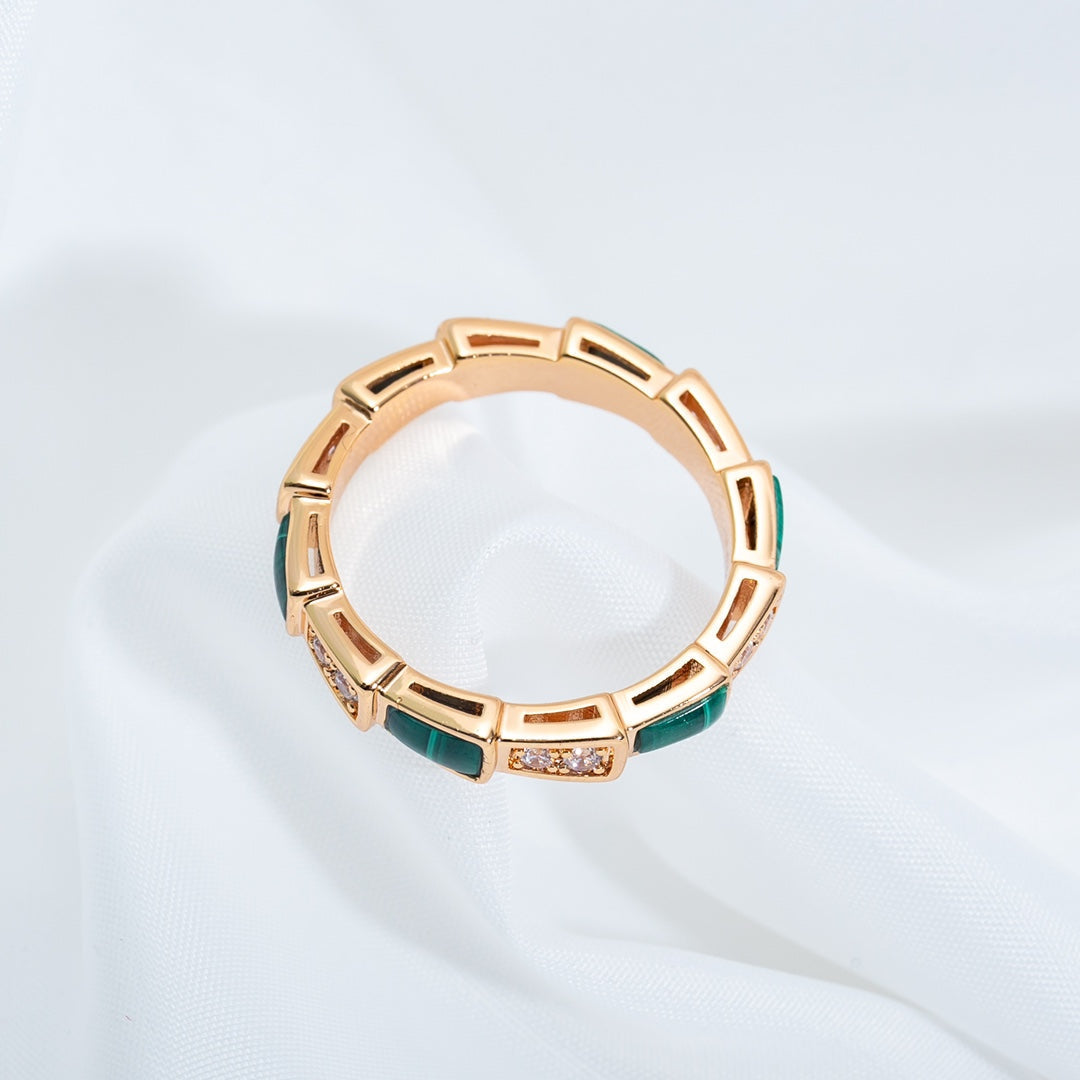 [Clover-Jewelry]SERPENTI RING PINK GOLD MALACHITE DIAMOND 3MM