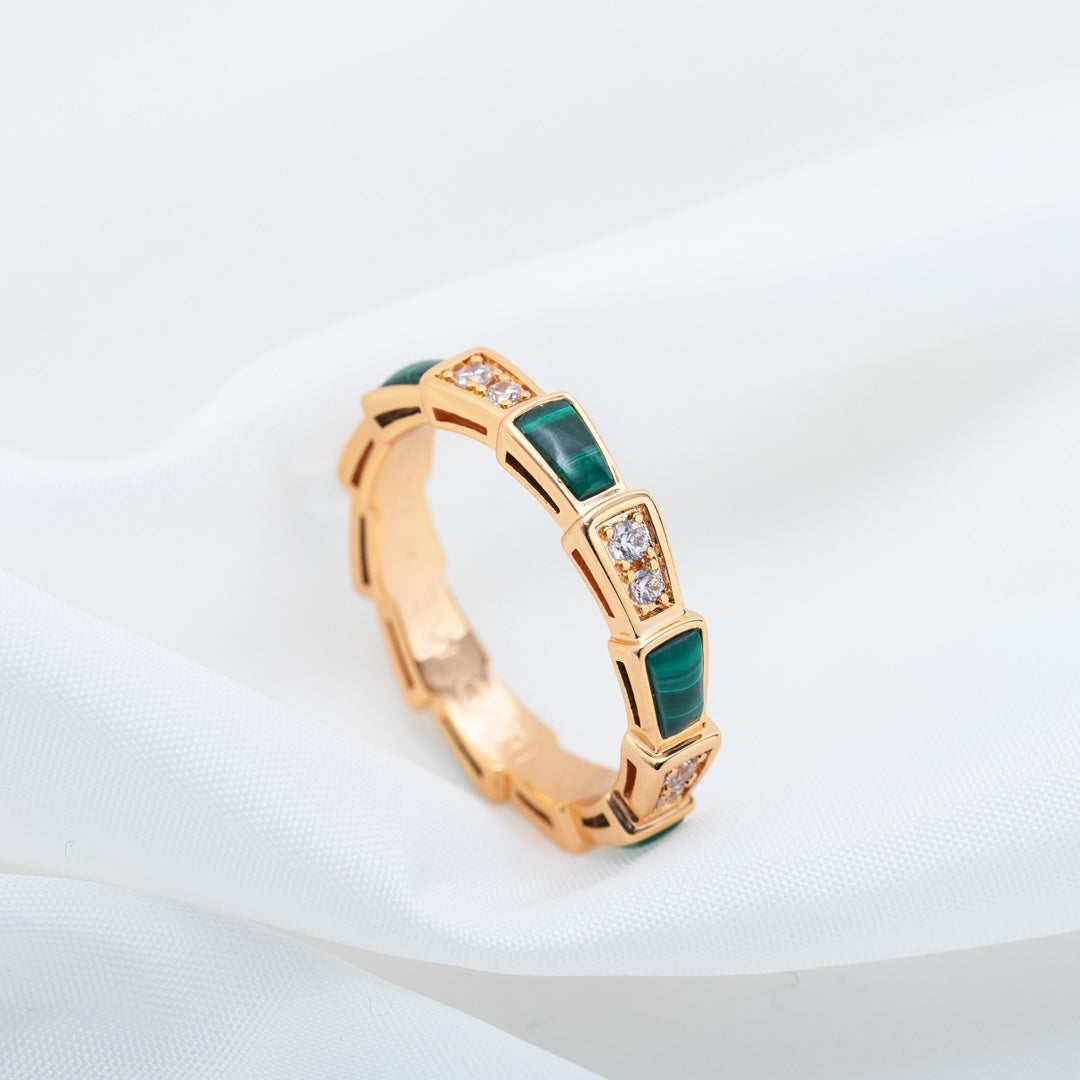 [Clover-Jewelry]SERPENTI RING PINK GOLD MALACHITE DIAMOND 3MM