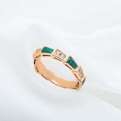 [Clover-Jewelry]SERPENTI RING PINK GOLD MALACHITE DIAMOND 3MM