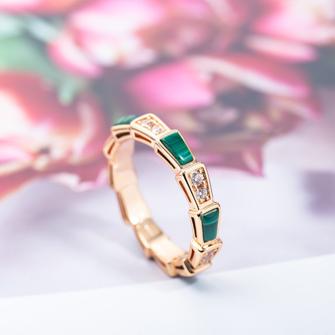 [Clover-Jewelry]SERPENTI RING PINK GOLD MALACHITE DIAMOND 3MM