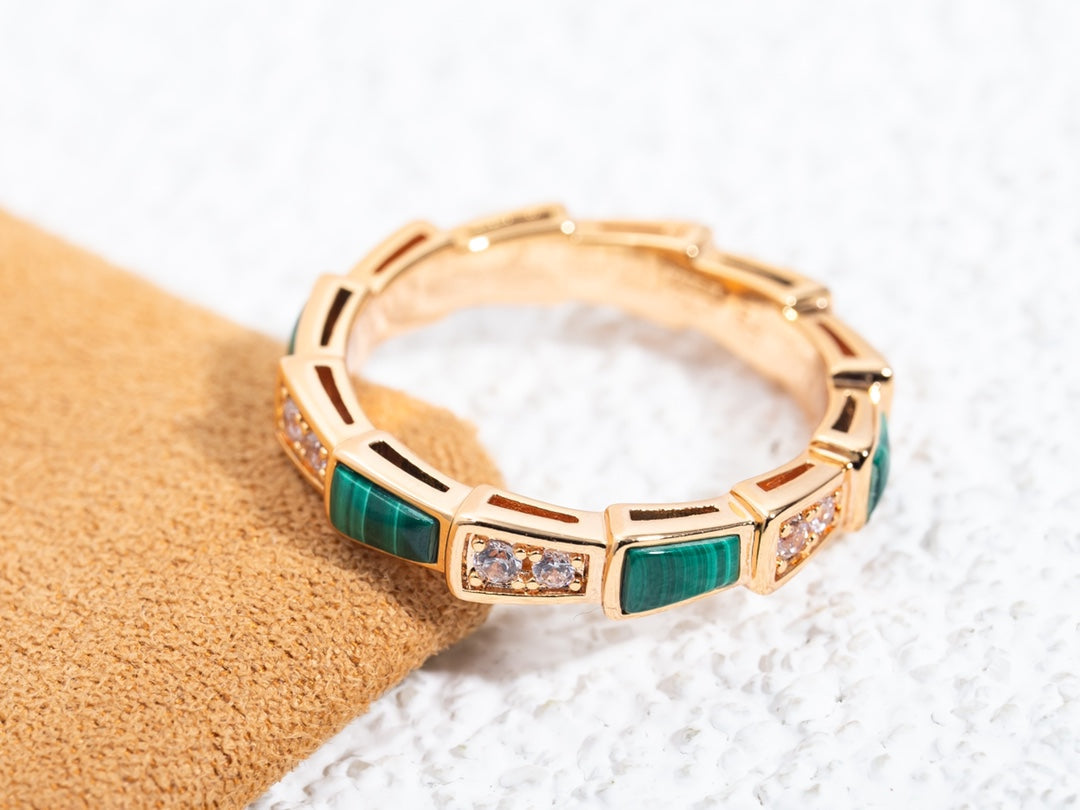 [Clover-Jewelry]SERPENTI RING PINK GOLD MALACHITE DIAMOND 3MM