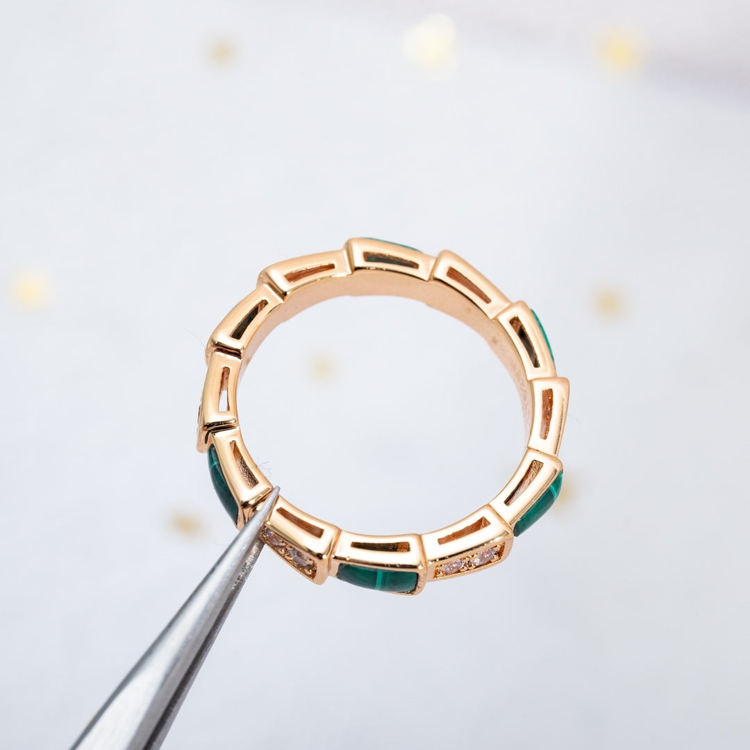 [Clover-Jewelry]SERPENTI RING PINK GOLD MALACHITE DIAMOND 3MM