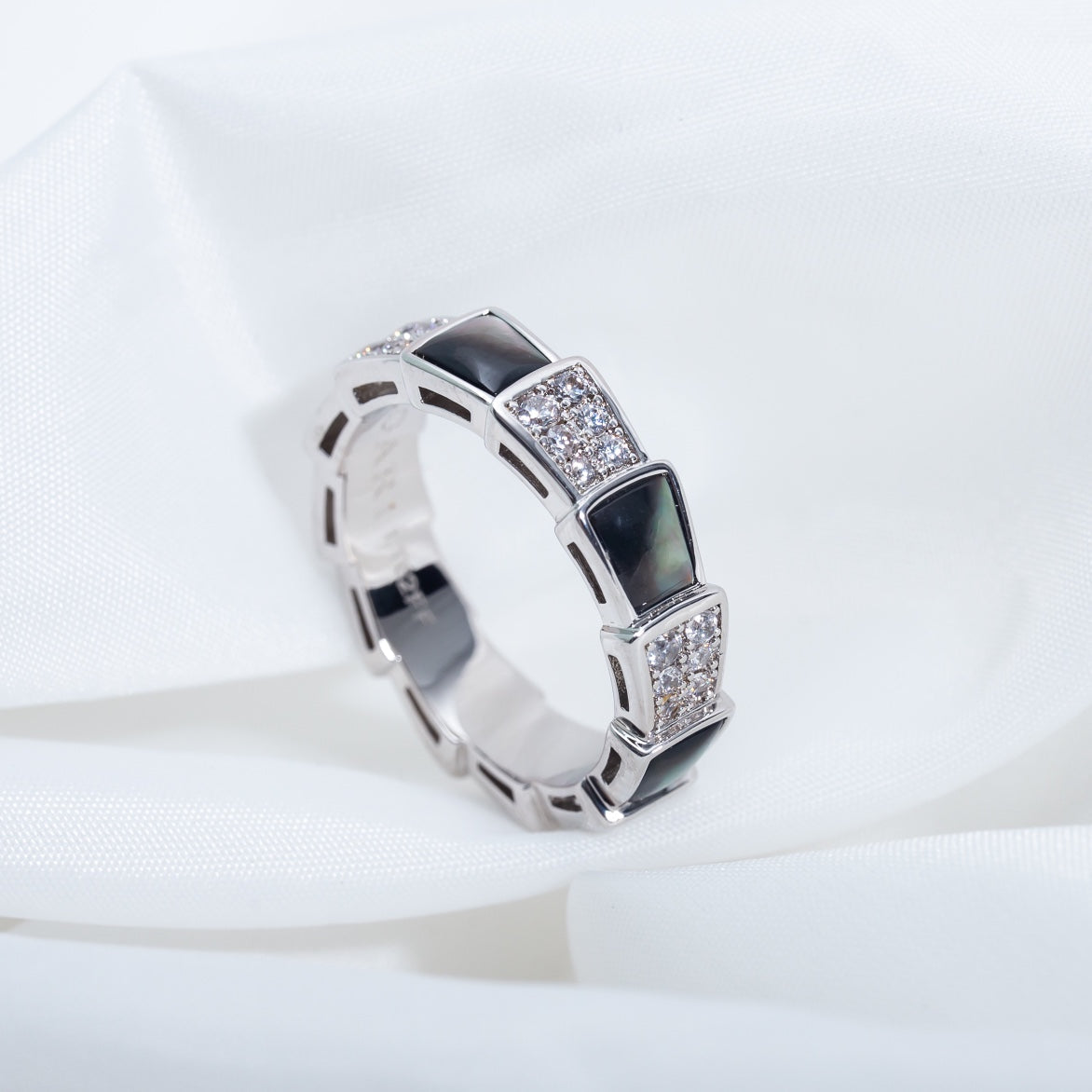 [Clover-Jewelry]SERPENTI RING SILVER DIAMOND BLACK MOP 4MM