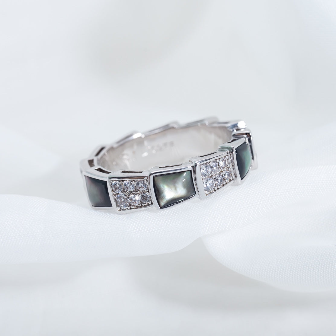 [Clover-Jewelry]SERPENTI RING SILVER DIAMOND BLACK MOP 4MM