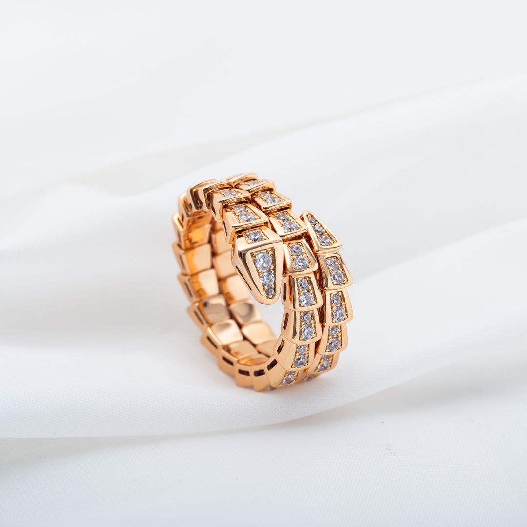 [Clover-Jewelry]SERPENTI RING PINK GOLD DIAMOND DOUBLE ROW