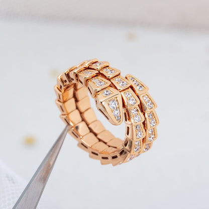 [Clover-Jewelry]SERPENTI RING PINK GOLD DIAMOND DOUBLE ROW