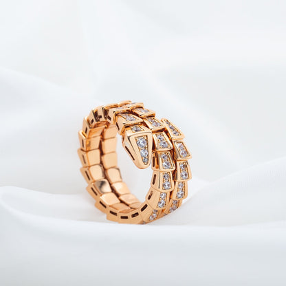 [Clover-Jewelry]SERPENTI RING PINK GOLD DIAMOND DOUBLE ROW