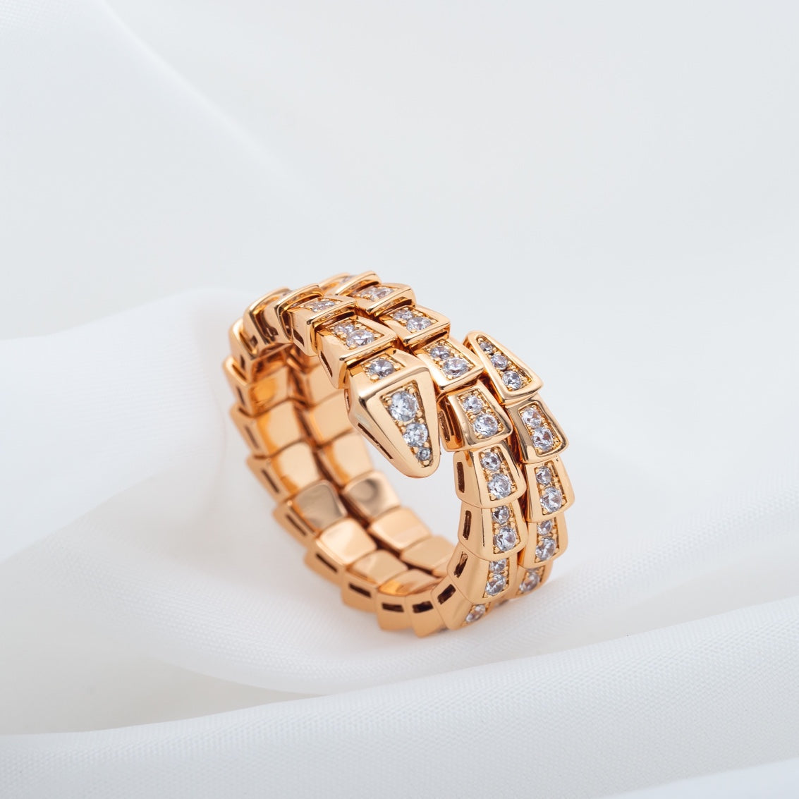 [Clover-Jewelry]SERPENTI RING PINK GOLD DIAMOND DOUBLE ROW