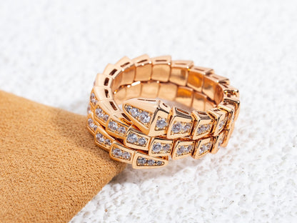 [Clover-Jewelry]SERPENTI RING PINK GOLD DIAMOND DOUBLE ROW