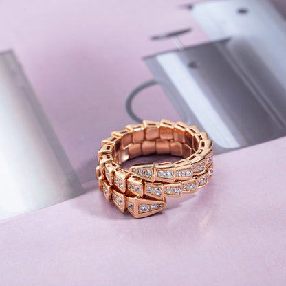 [Clover-Jewelry]SERPENTI RING PINK GOLD DIAMOND DOUBLE ROW